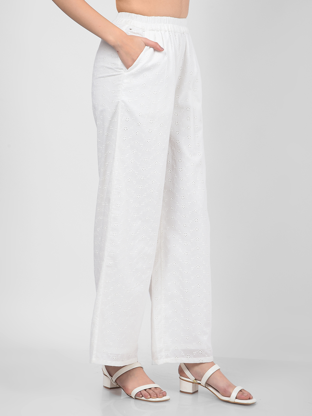Numero Uno Women Embroidered White Trousers